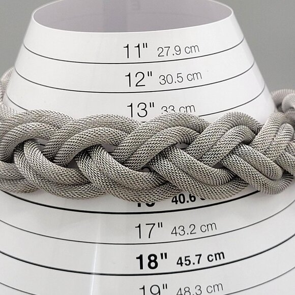 Chunky Mesh Braided Twisted Choker Necklace Silver Tone Metal 14" Length - Picture 6 of 7